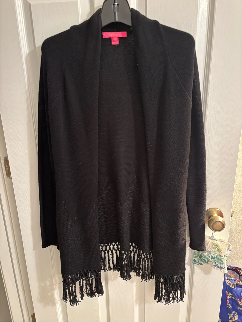 Lilly Pulitzer Small Black Fringe Open-Front Women's Sweater Cardigan